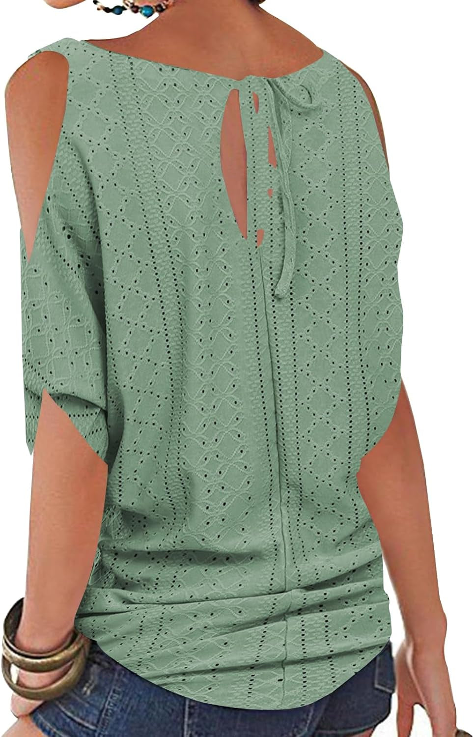 Women Cold Shoulder O-Neck Short Sleeve Loose Fit Summer Shirt Blouse Tops