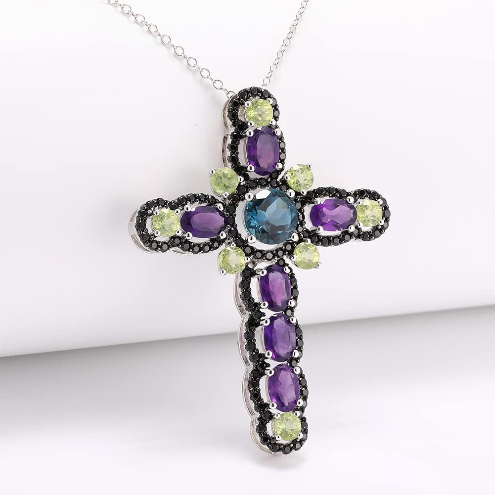 Women'S Stunning Colorful Diamond Cross Pendant Sterling Silver Chain Gemstone Cross Necklaces 18", Various Styles