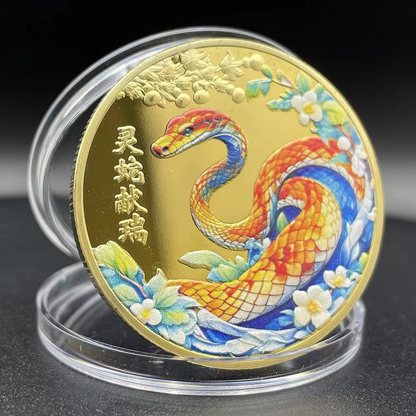 2025 New Year of the Snake Coins Collectibles 3D Relief Mascot Decoracion Feng Shui Chinese Zodiac Commemorative Coin in Capsule
