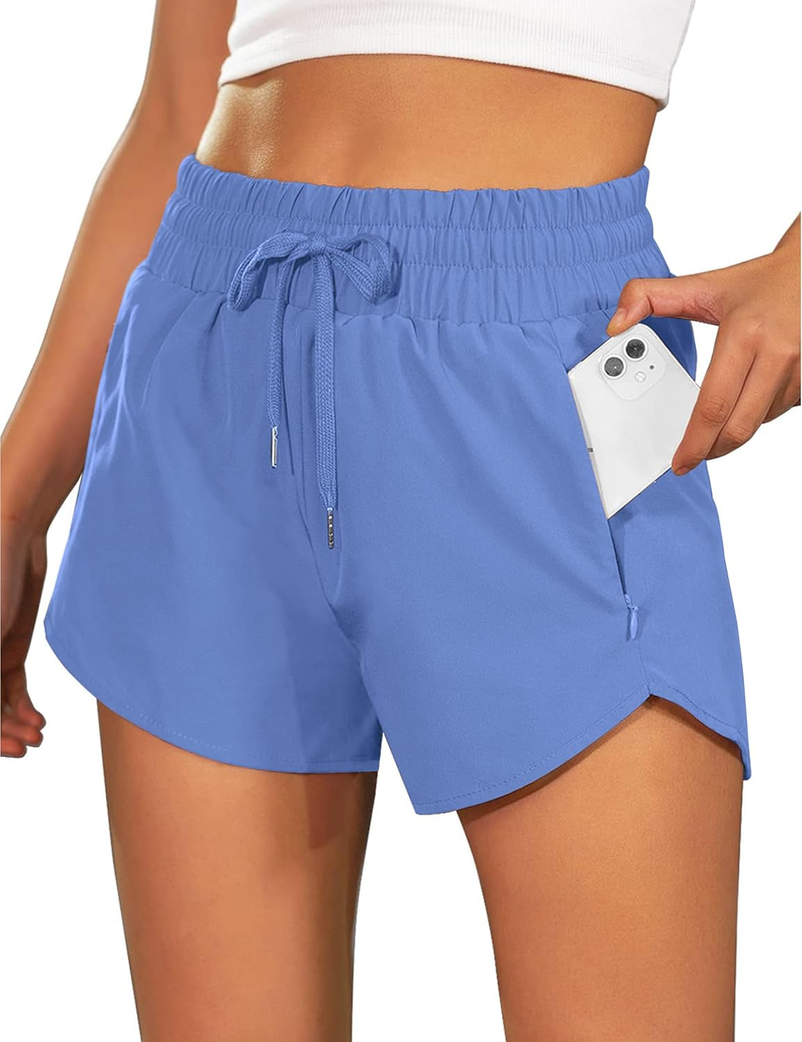 Women'S Running Shorts High Waisted Athletic Shorts Summer Gym Workout Short with Zipper Pockets