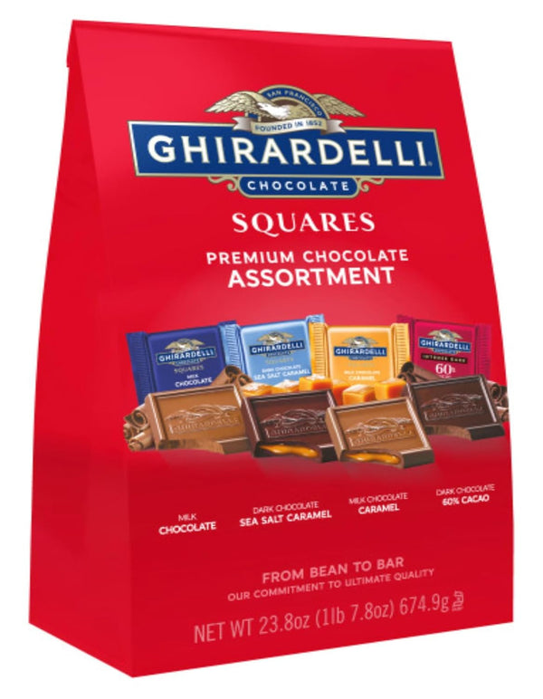 Premium Chocolate Assortment - Milk, Dark, Sea Salt, Caramel and 60% Cacao Squares, 23.8 Oz Bag