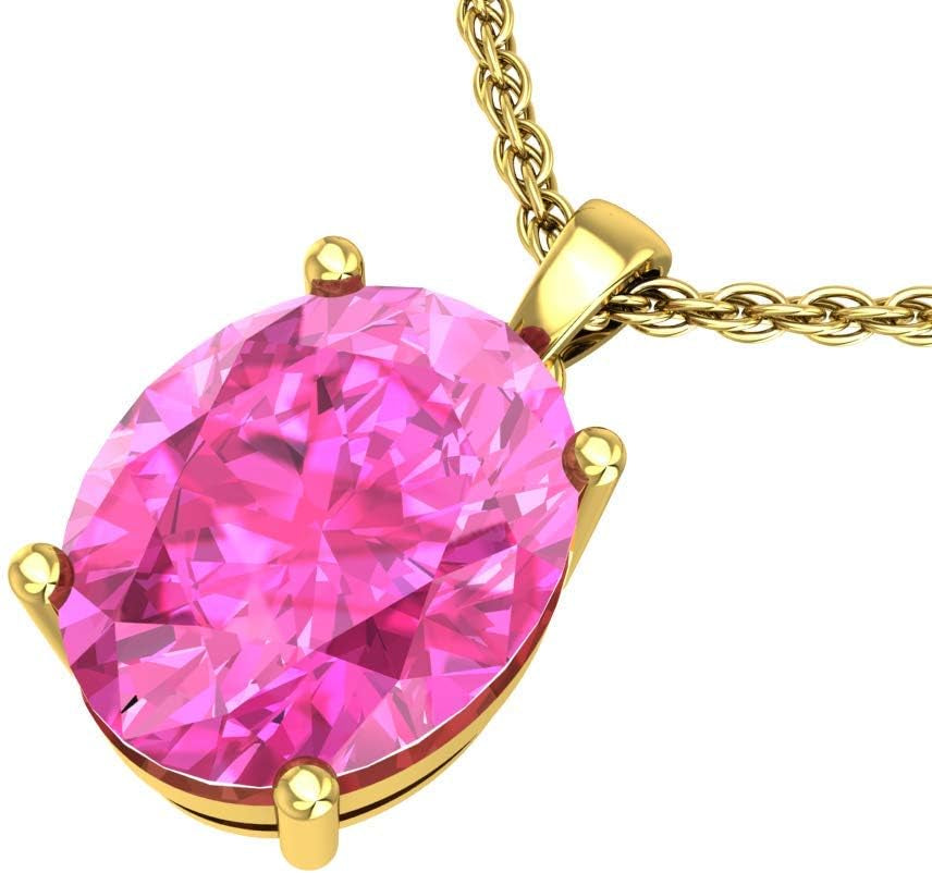 Women'S Pendant Necklace, 14K Yellow Gold/White Gold Hanging Jewelry with 7Mm Precious/Semi-Precious Oval Birthstone Gemstone & 18" Loose Rope Chain with Lobster Claw