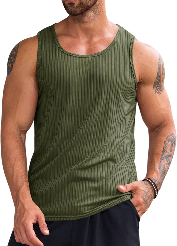 Men'S Ribbed Tank Tops 2 Pack Knit Sleeveless Workout T Shirt Muscle Gym Fitness Tee