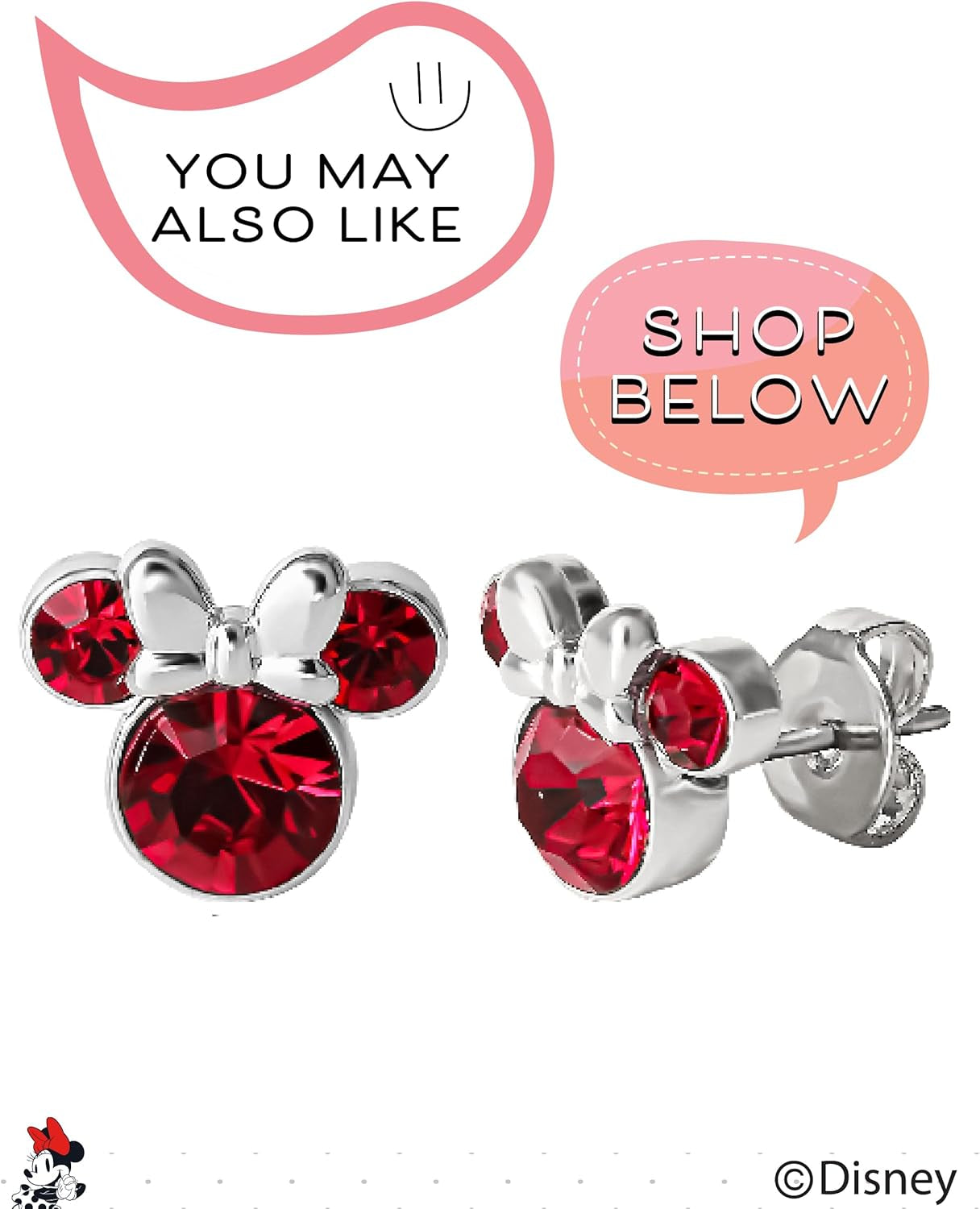 Women and Birthstone Jewelry - Minnie Mouse Cubic Zirconia Shaker Pendant Necklace, Silver Plated, 18+2" Extender