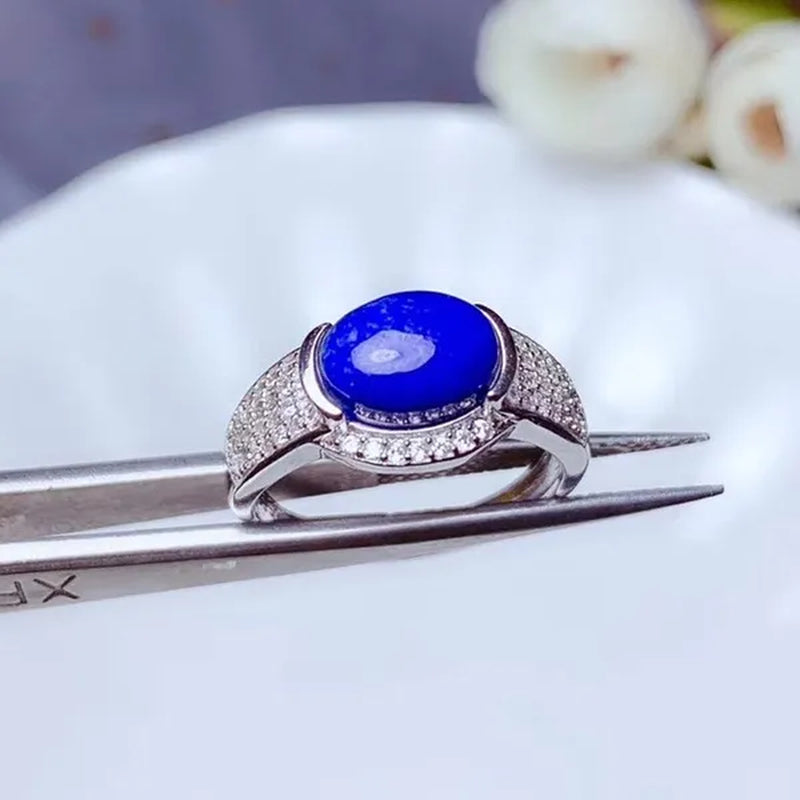 CoLife Jewelry 925 Silver Lapis Lazuli Ring for Daily Wear 7mm*9mm Natural Lapis Lazuli Ring Fashion Silver Gemstone Ring