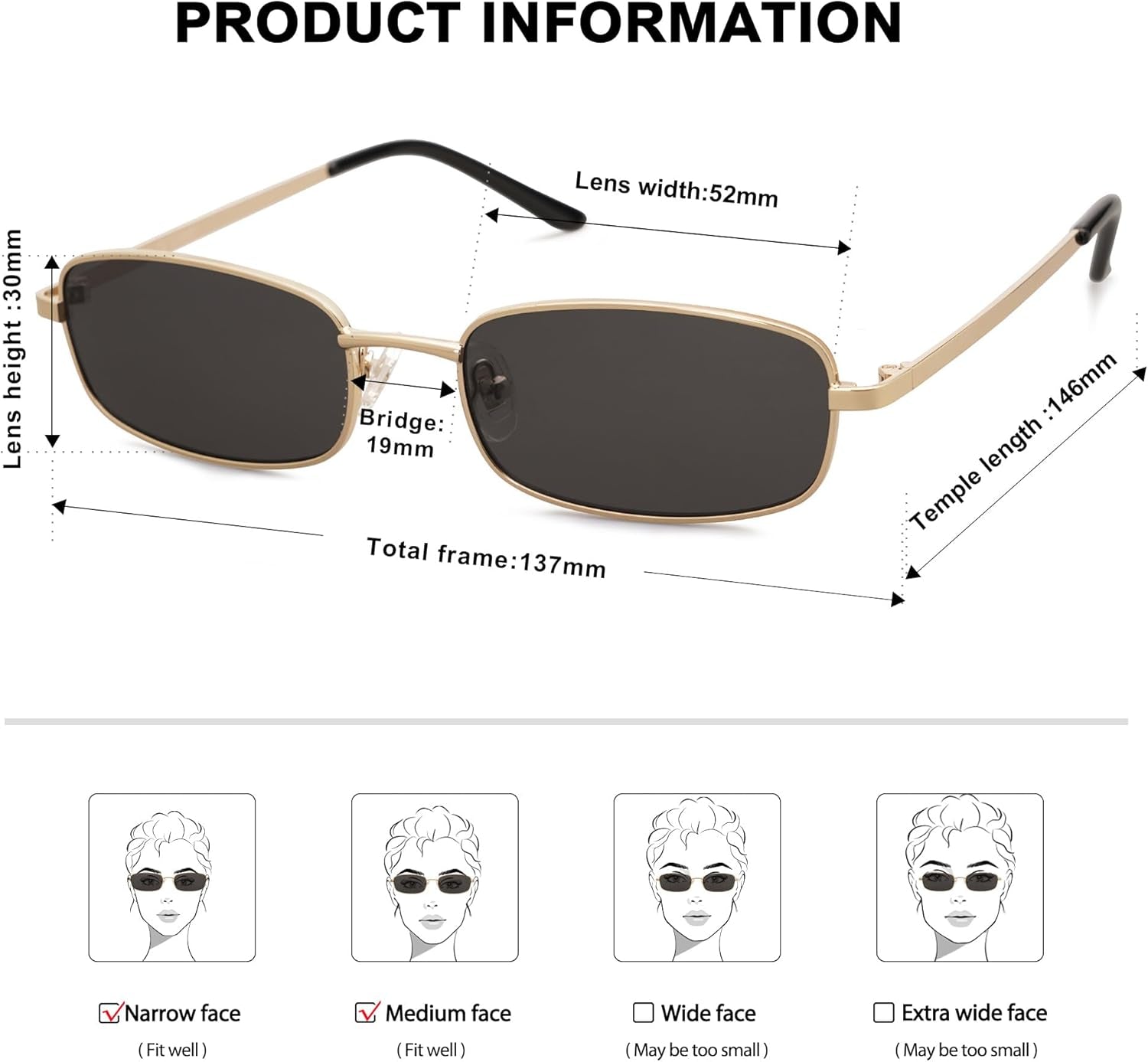 Small Y2K Narrow Rectangle Sunglasses Womens Mens Retro 80S 90S Skinny Sunnies SJ1187