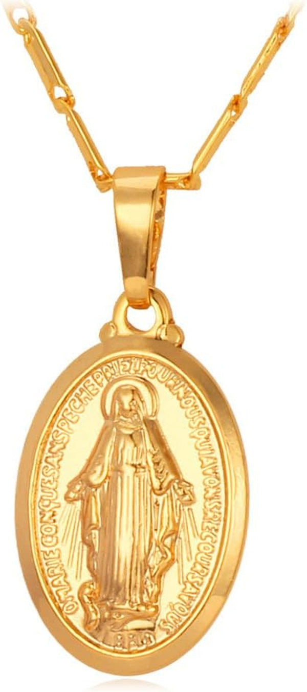Virgin Mary Necklace 18K Gold Plated Women/Men Christian Jewelry Our Lady of Guadalupe Medal Pendant Mother Mary Necklace