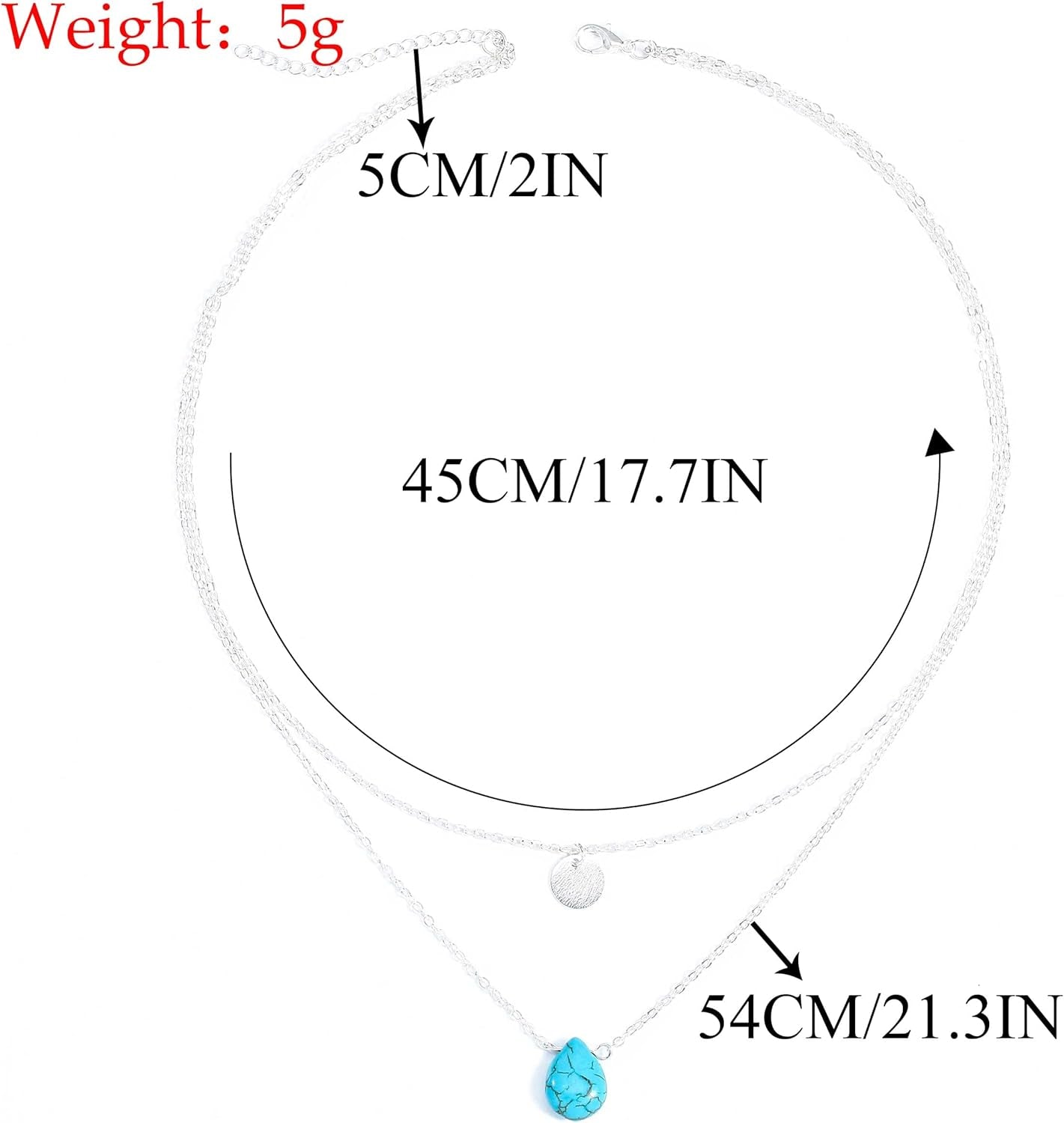 Blue Turquoise Necklaces Multilayerd Sequin Pendant Necklace Chain Jewelry for Women