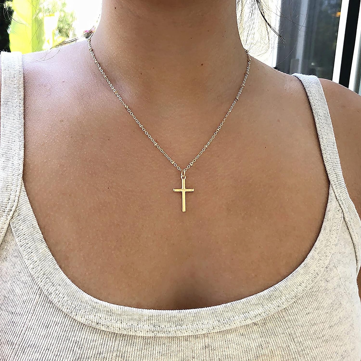 Diamond Cross Necklace for Women-Dainty 14K Gold Cubic Zirconia Pendant Necklaces Simple Gold Cross Pendant Necklace Cute Tiny Gold Jewelry