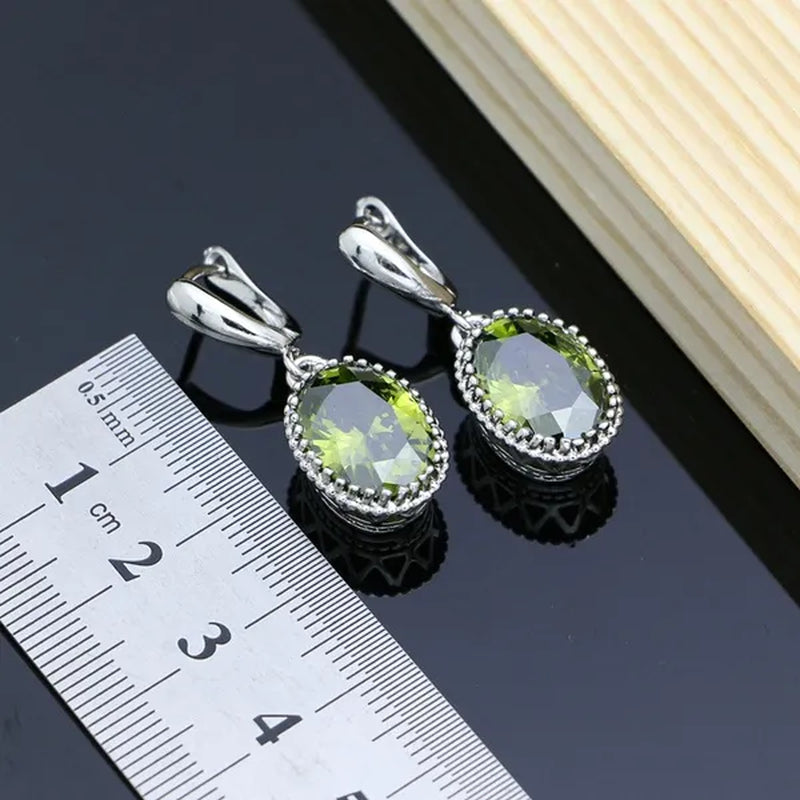Olive Green Topaz Jewelry Sets Women 925 Sterling Silver Jewelry Earrings/Pendant/Necklace/Rings/Bracelet