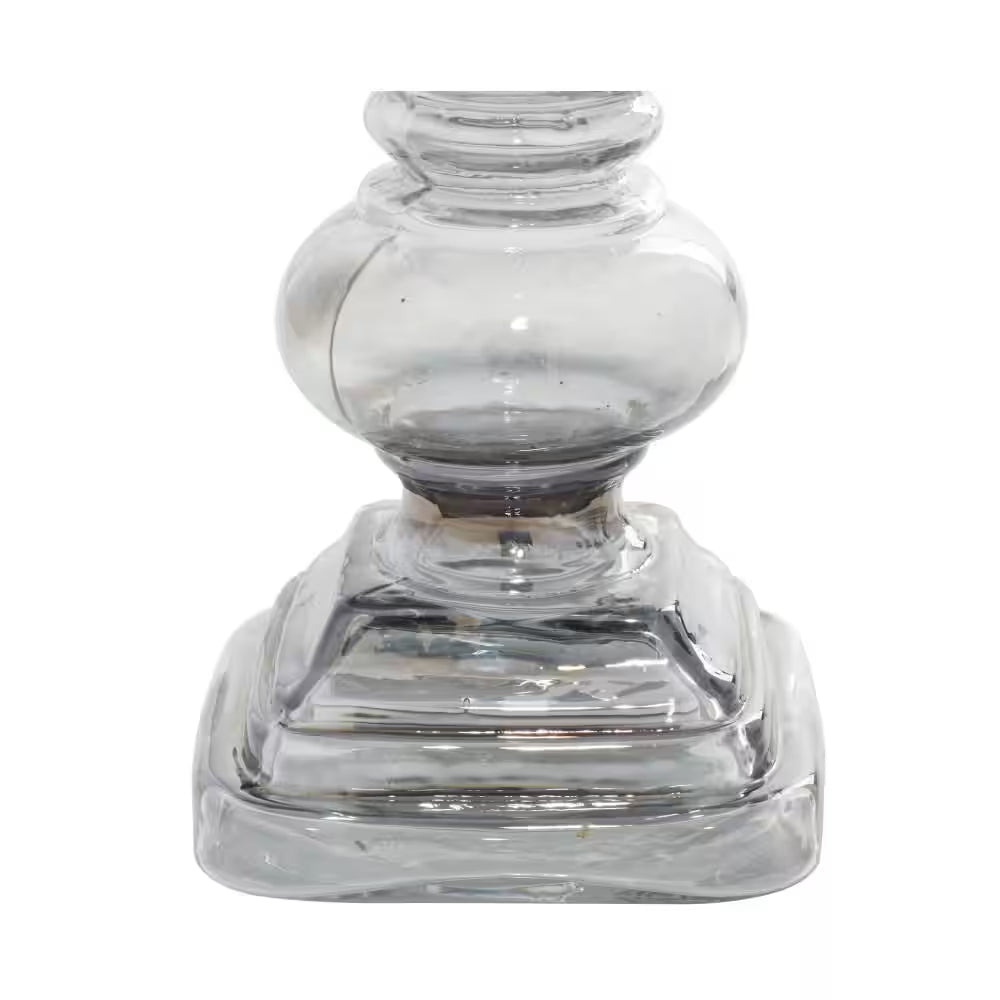 Silver Glass Handmade Turned Style Pillar Candle Holder (Set of 2)