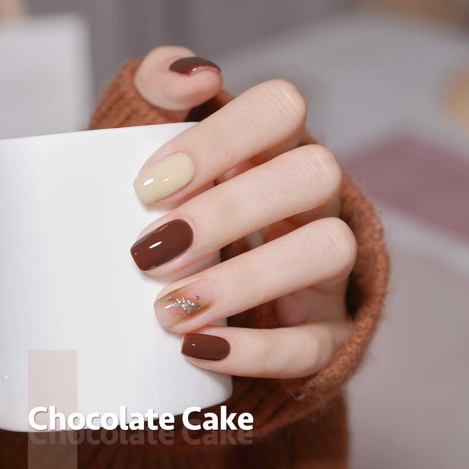 Nude Brown Fall Gel Nail Polish Set, 6 Colors White Beige Dark Tan Taupe Soak off UV Light Cure Gel Polish Kit for Salon and Nail Art DIY at Home