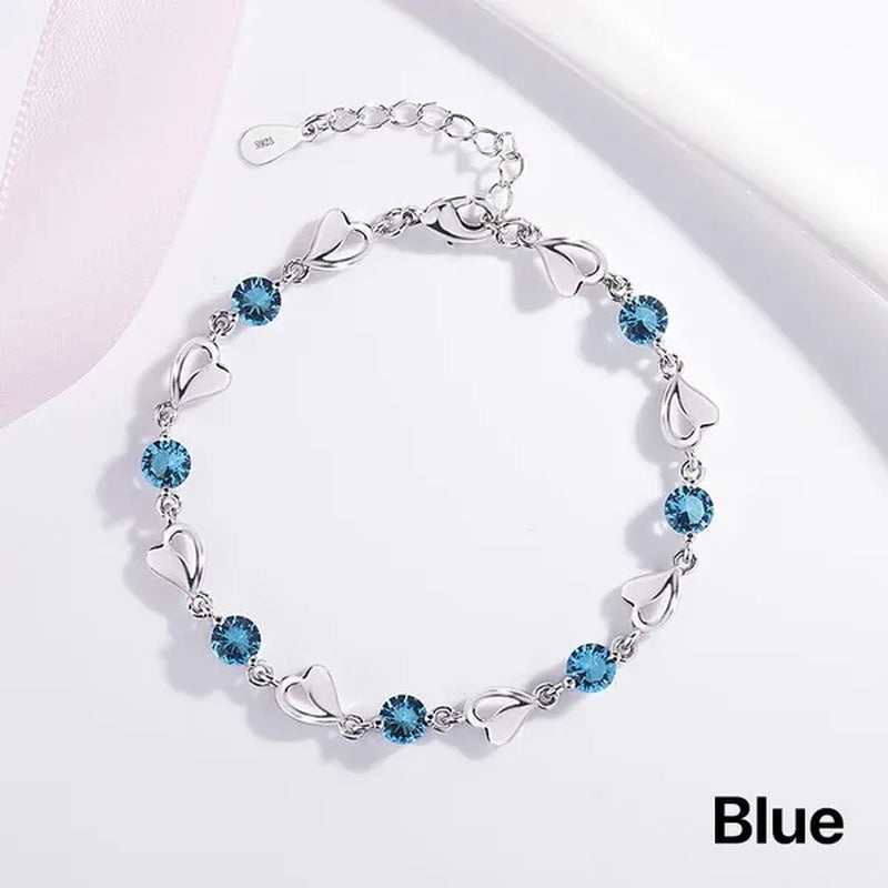 Crystal Bracelets 925 Sterling Silver Fashion Love Heart Zircon Bracelets for Women
