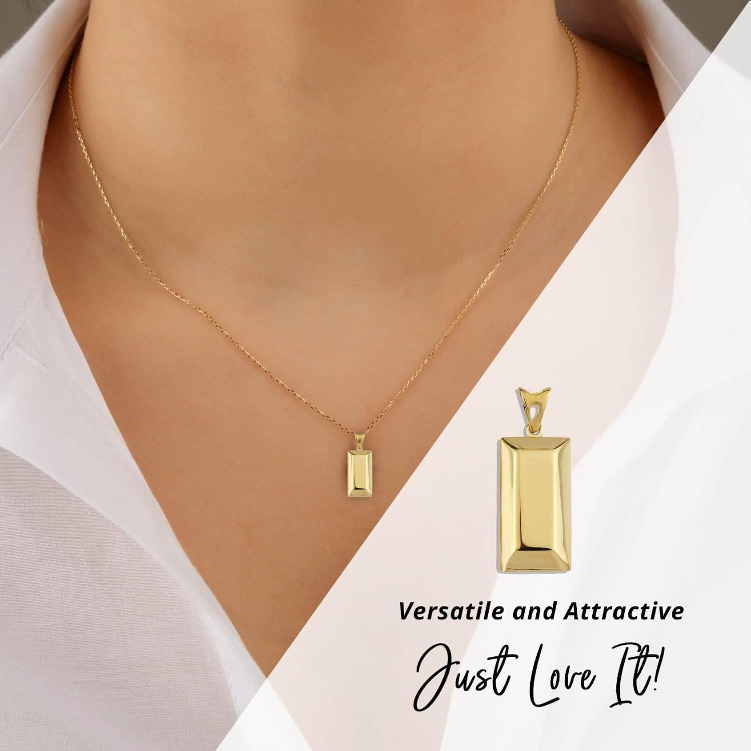 10K Yellow Gold Bar Pendant 1.20 Grams - Solid Gold Pendant for Women - Real Gold Jewelry Birthday Gifts for Women