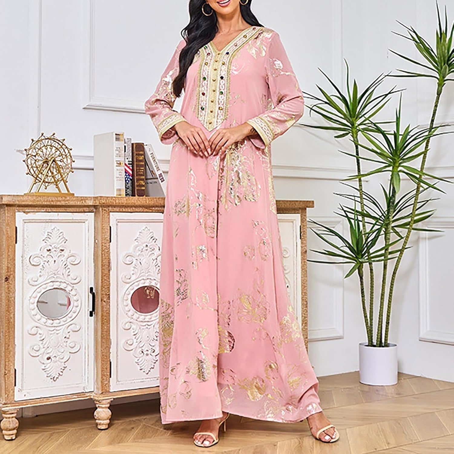 Women'S Chiffon Kaftan Abaya Dress Muslim Long Sleeve Self Tie Flowy Maxi Dress Abaya Casual Dress Dubai Outfits