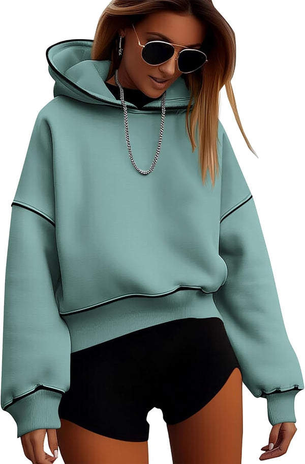 Women'S Casual Sweatshirt 2024 Fall Winter Clothes Long Sleeve Loose Fit Cropped Y2K Pullover Hoodies