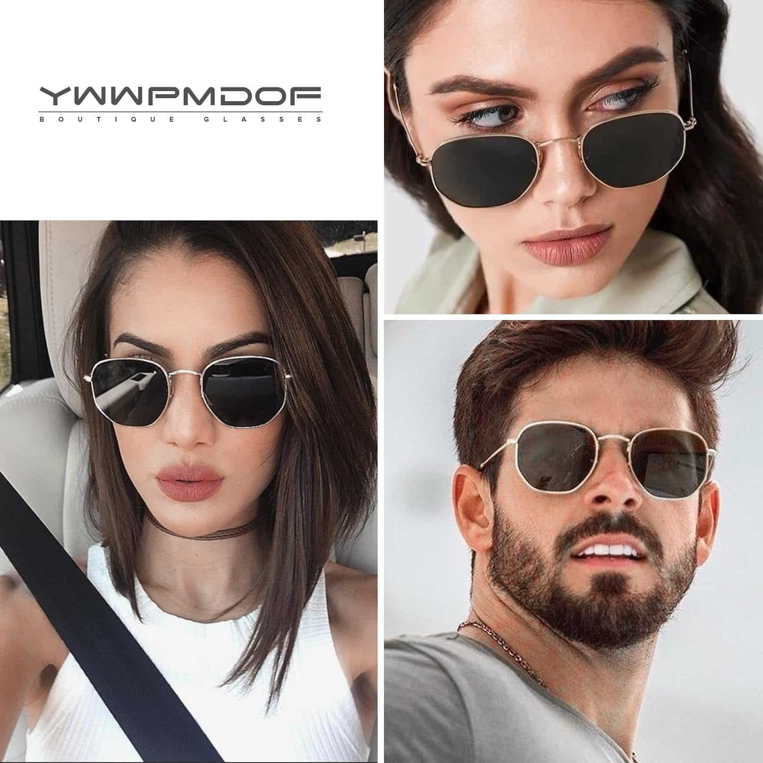 Polarized Sunglasses for Womens Men Trendy Square Hexagonal Flat Mirrored Sun Glasses UV Protection