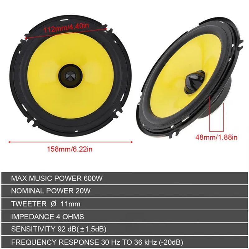 2Pcs 6 Inch 600W Full Range Frequency Car Audio Speaker Heavy Mid-Bass Modified Speaker Non-Destructive Installation
