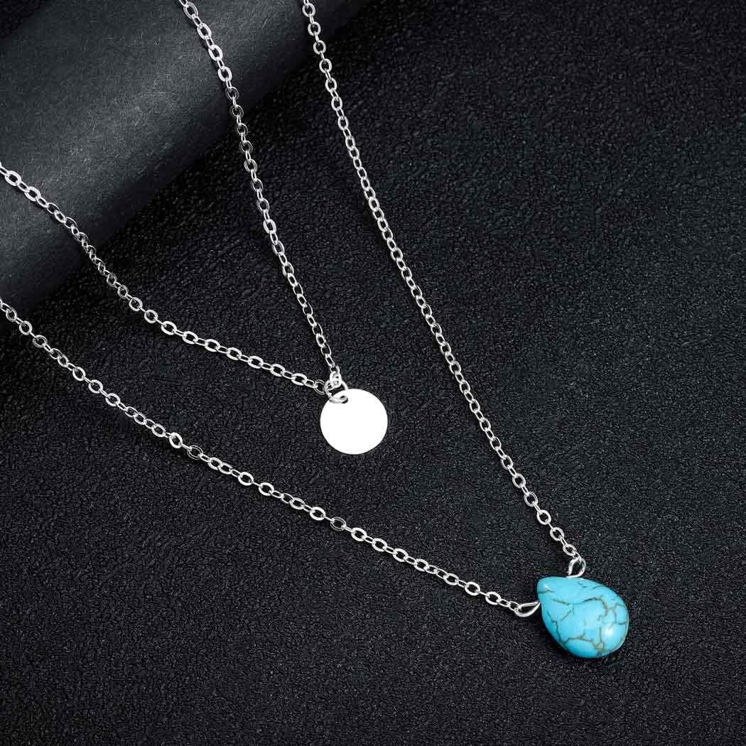 Blue Turquoise Necklaces Multilayerd Sequin Pendant Necklace Chain Jewelry for Women
