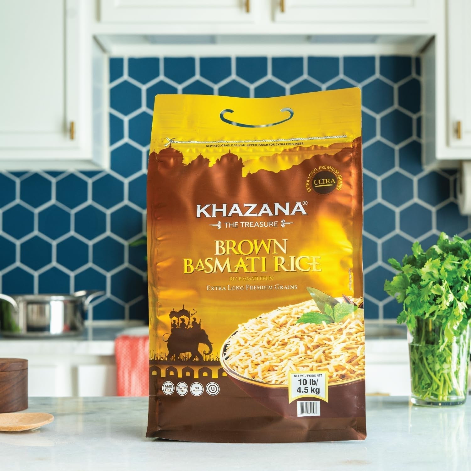 Authentic Brown Basmati Rice by  in 10 Lb Bag - Aromatic and Flavorful Indian Grain - Non-Gmo, Gluten Free, Kosher, Cholesterol Free
