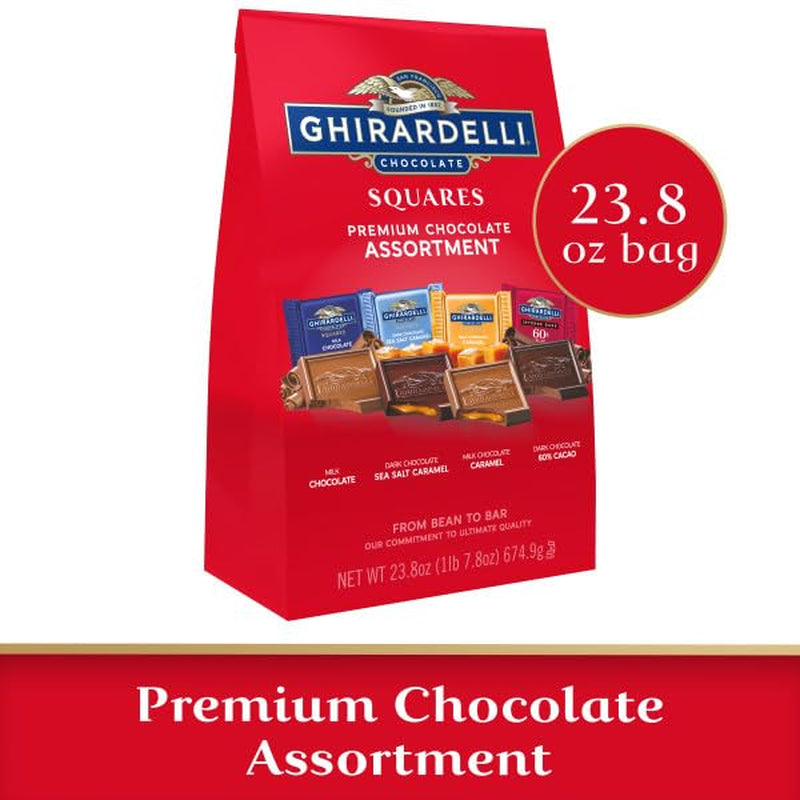 Premium Chocolate Assortment - Milk, Dark, Sea Salt, Caramel and 60% Cacao Squares, 23.8 Oz Bag
