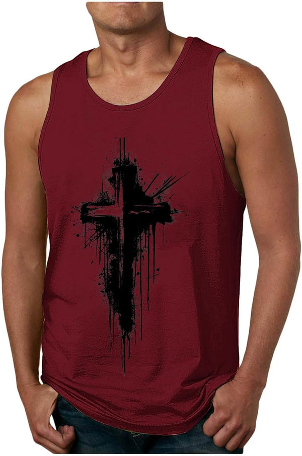 Mens Jesus Sleeveless T-Shirts Muscle Fit Tank Top Faith Christian Cross Bible Graphic Shirts Gym Workout Shirt Tee