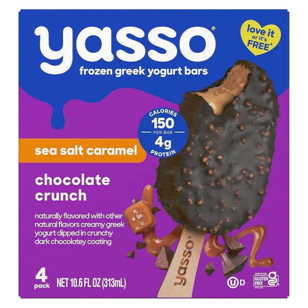 Frozen Greek Yogurt Bars Sea Salt Caramel Chocolate Crunch Bars 4 Count for a Ridiculously Creamy Frozen Snack Made with the Goodness of Greek Yogurt 2.65Fl Oz