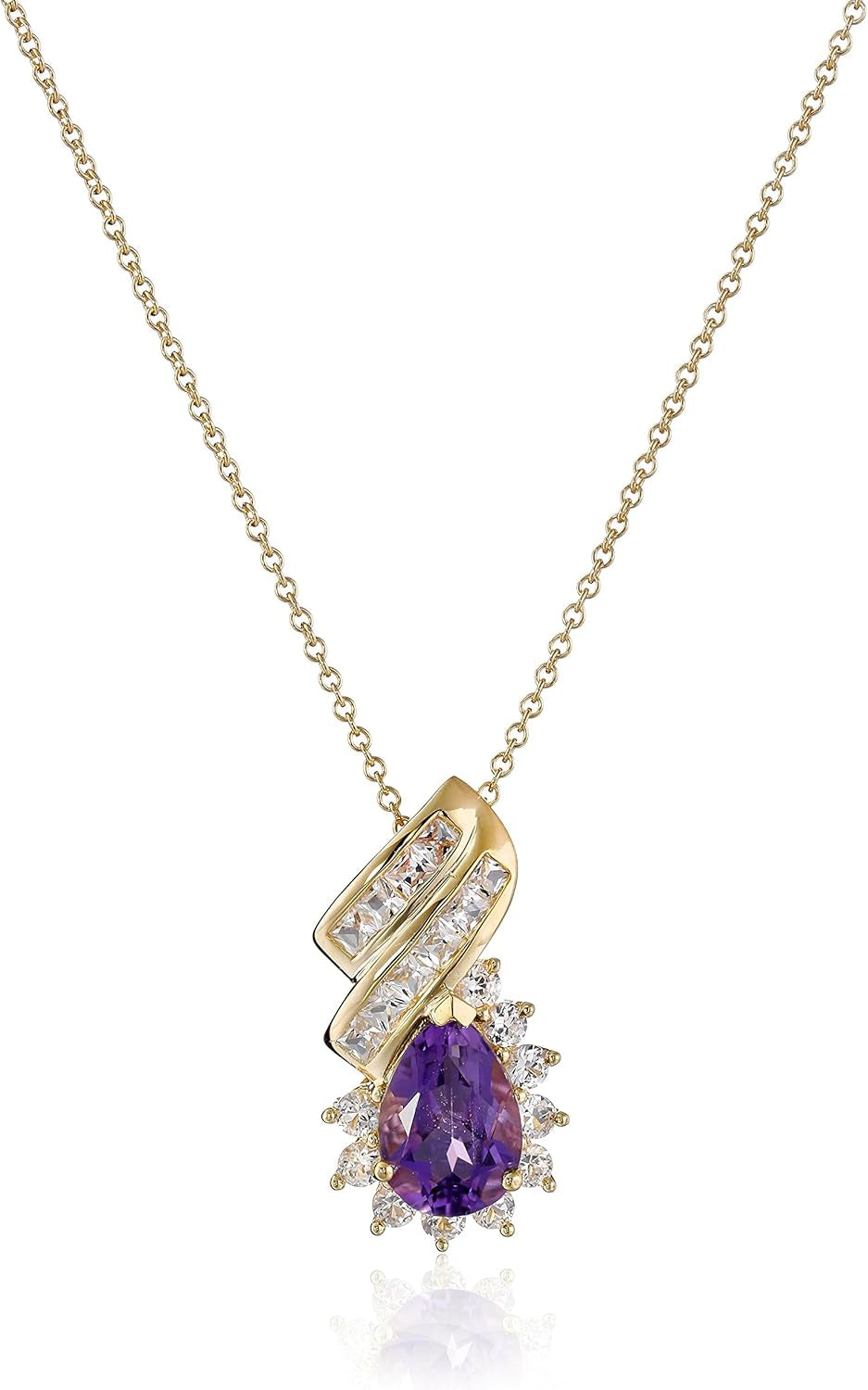 Sterling Silver with Yellow Gold Plating Created White Sapphire Pendant Necklace, 18"