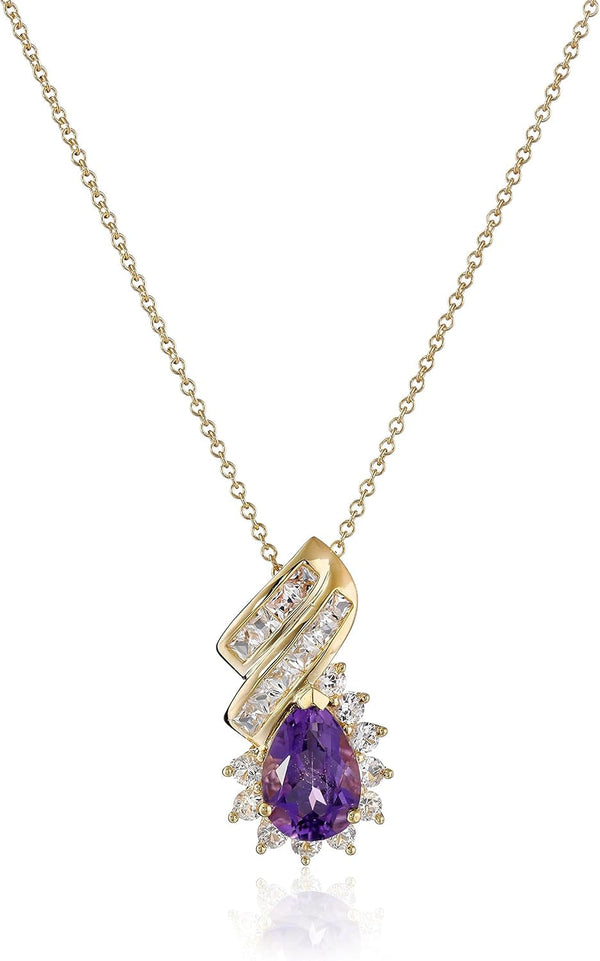Sterling Silver with Yellow Gold Plating Created White Sapphire Pendant Necklace, 18"