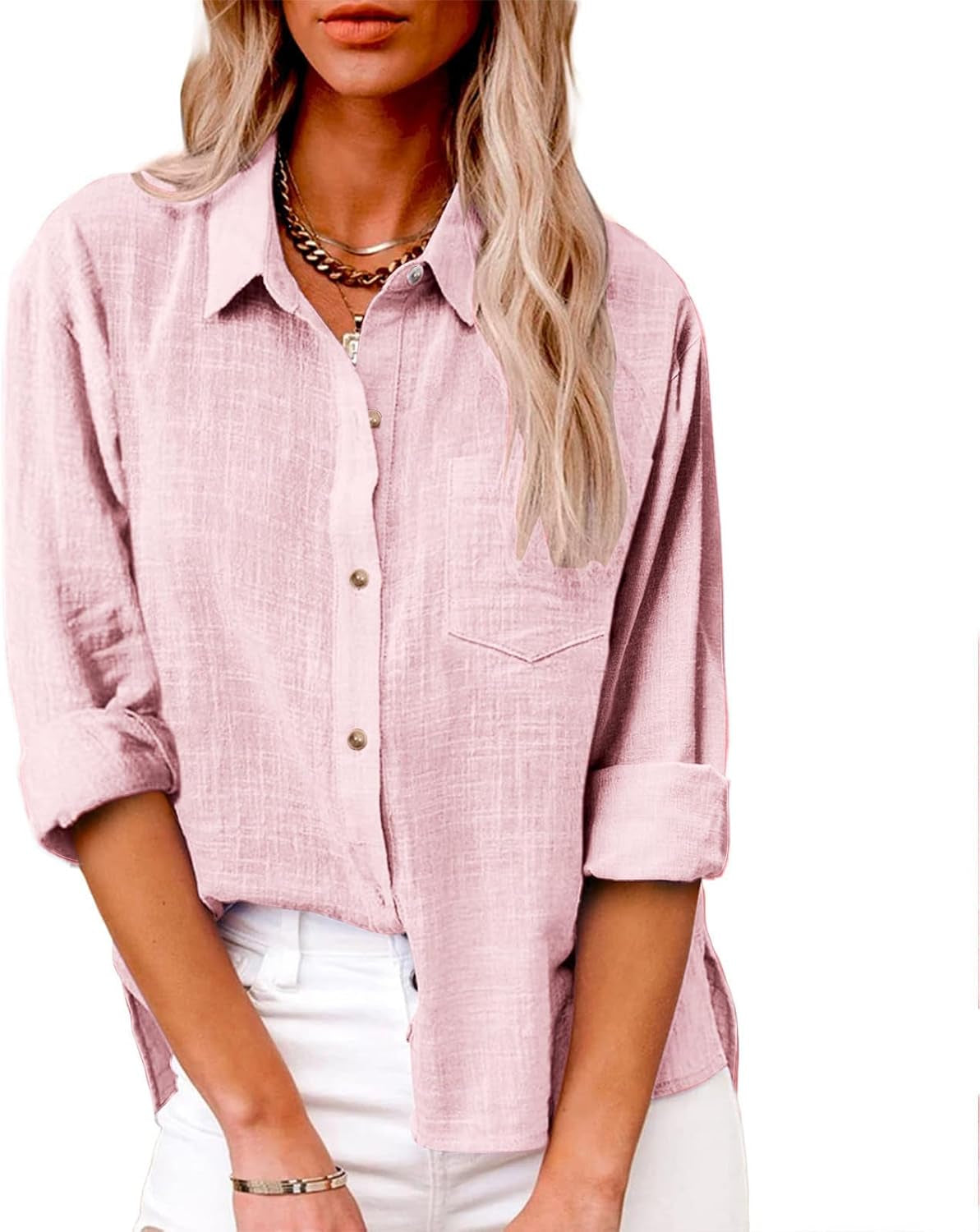 Women Cotton Linen Summer Tops Button down Shirts Dressy Causal Long Sleeve Gauze Blouses Trendy Boho Clothes 2024
