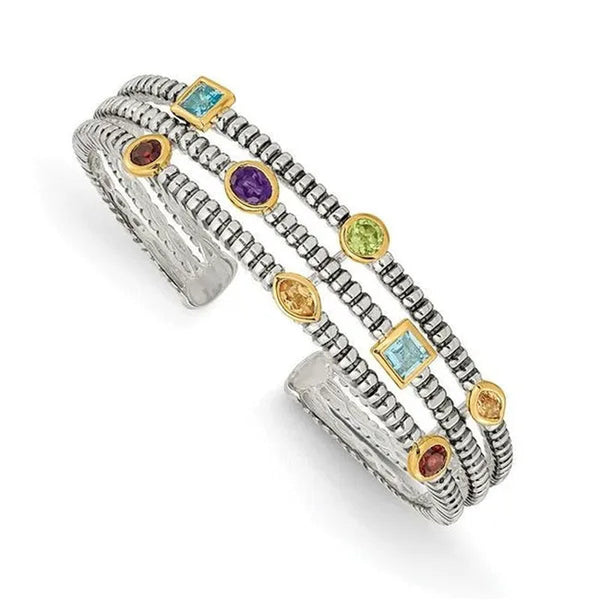 Shey Couture QTC34 Sterling Silver with 14k Gold & 1.74tw Gemstone Cuff Bracelet