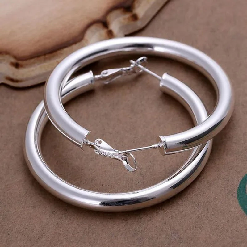 925 Sterling Silver Earrings Fashion Pretty Fashion Women Party 5CM round Earring Jewelry Big Circle Lady Wedding