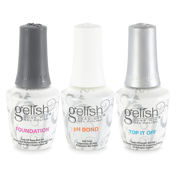 Terrific Trio Essentials 15 Milliliter Basic Care Soak Off Manicure Gel Nail Polish Kit with Foundation, pH Bond and Top It Off Gel