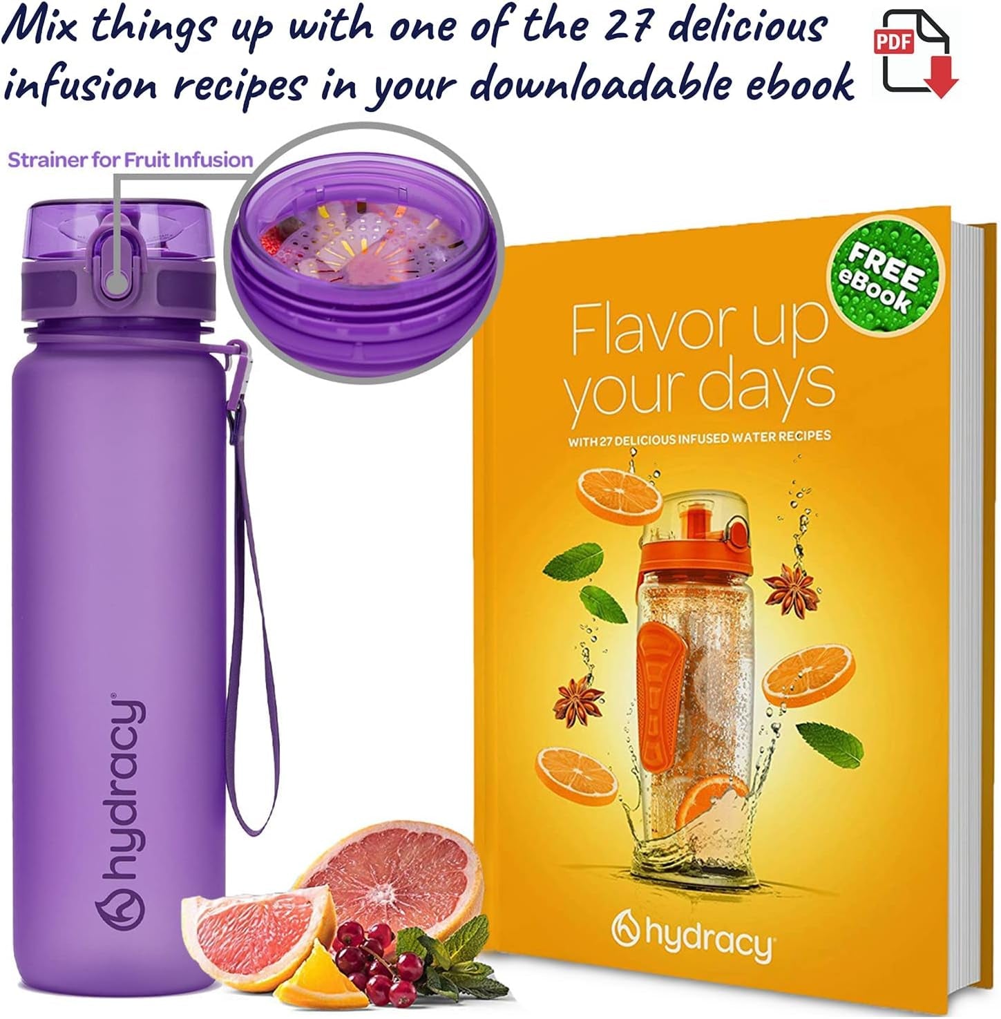 Water Bottle with Shaker Ball & Time Marker - 500Ml 17Oz Bpafree Water Bottle -Leak Proof & No Sweat Gym Bottle W/Fruit Infuser Strainer -Ideal Gift for Fitness, Sports & Outdoors -Berry Blue
