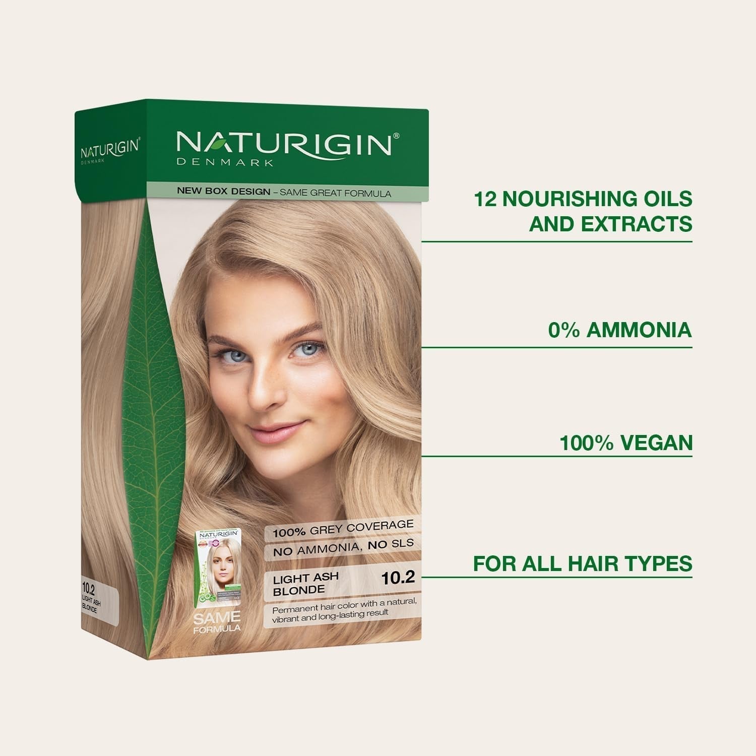 Permanent Hair Dye, 10.2 Light Ash Blonde, Ammonia and Paraben Free, up to 100% Gray Hair Coverage, Long Lasting, Vegan, Cruelty Free