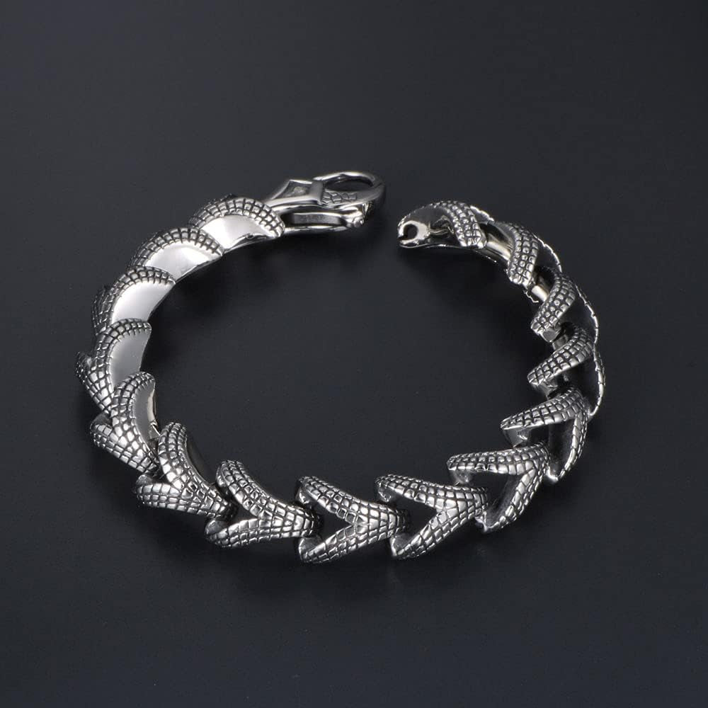 Stainless Steel Link of Dragon Scale Bangle Bracelet for Men Punk Rock Vintage Silver Bracelet