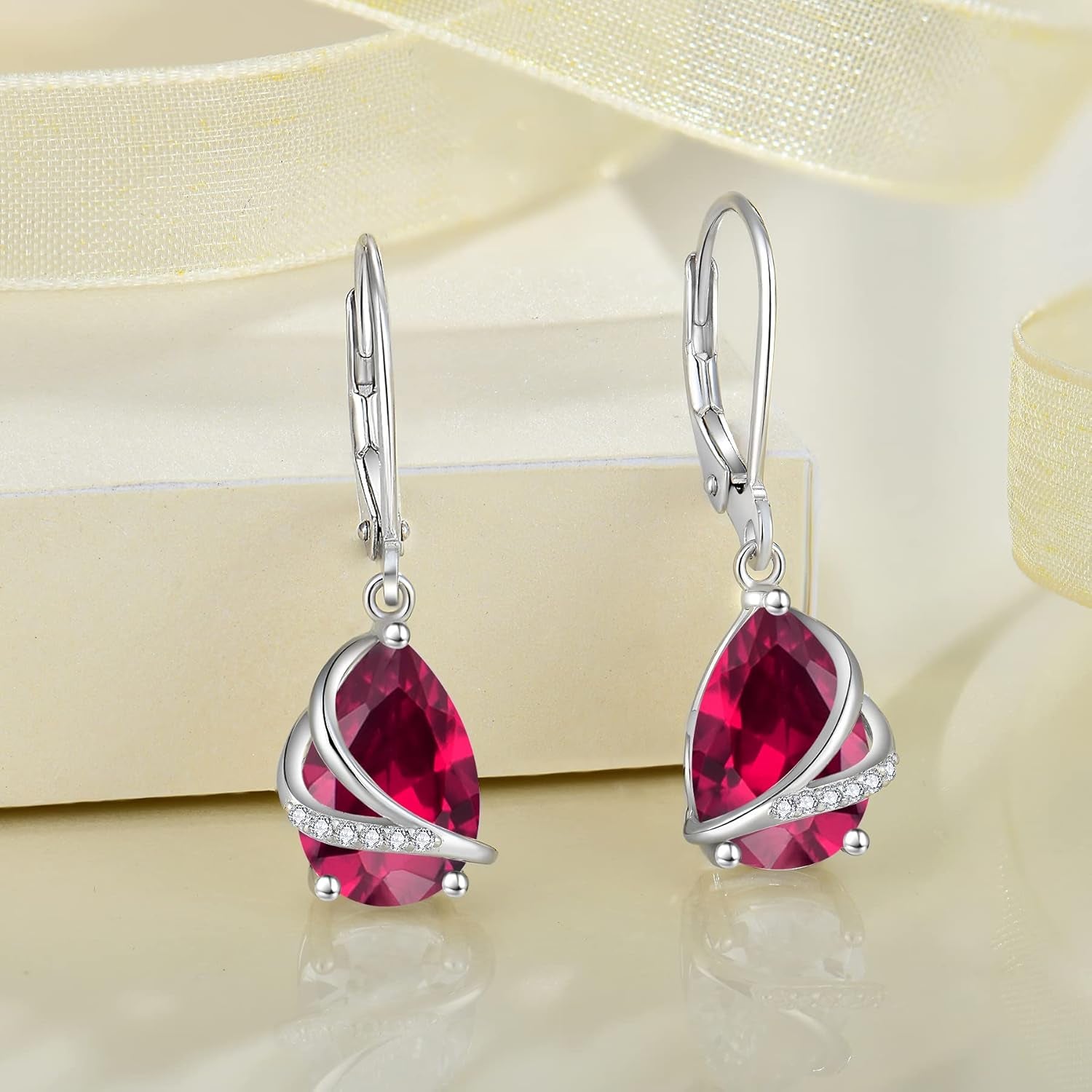 Birthstone Dangle Drop Earrings for Women 925 Sterling Silver Teardrop Leverback Earrings Jewelry Gifts for Wife Girlfriend Mother Daughter Her