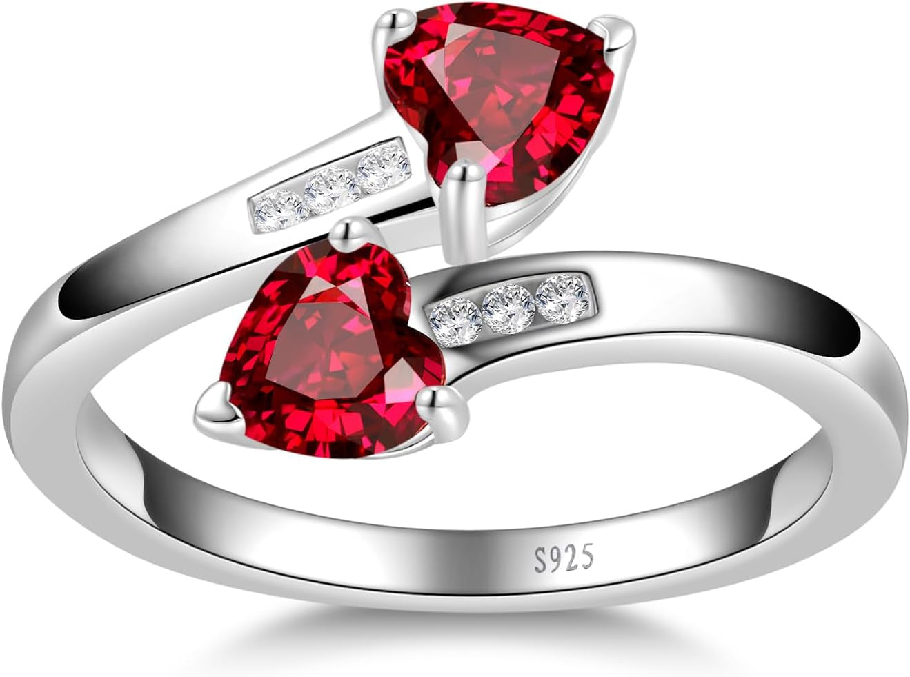 Adjustable Women Heart Ring 925 Sterling Silver Birthstone Rings for Women Promise Ring for Her Simulated Gemstone Statement Stackable Band Width 2Mm Open Size 5~9