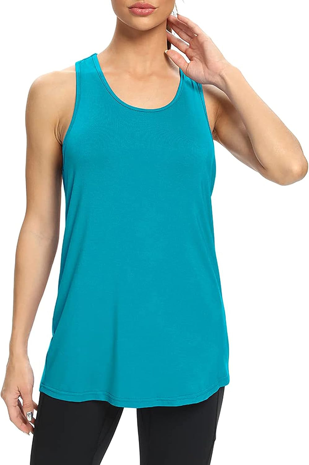 Workout Yoga Athletic Shirts Racerback Long Tank Tops Loose Fit for Women