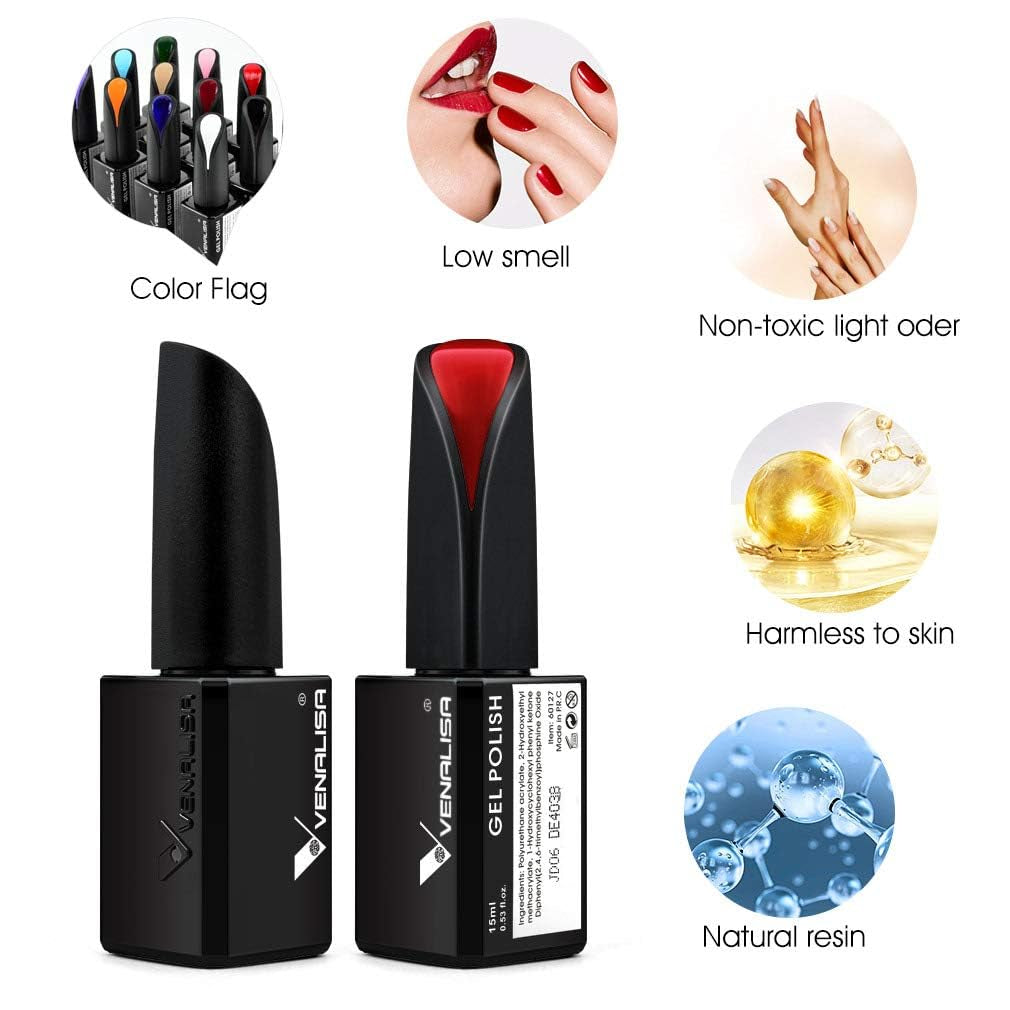 VENALISA 2Pcs 15Ml Black White Gel Nail Polish Kit, Nail Gel Polish Set Soak off UV LED Nail Art Starter Manicure Salon DIY at Home