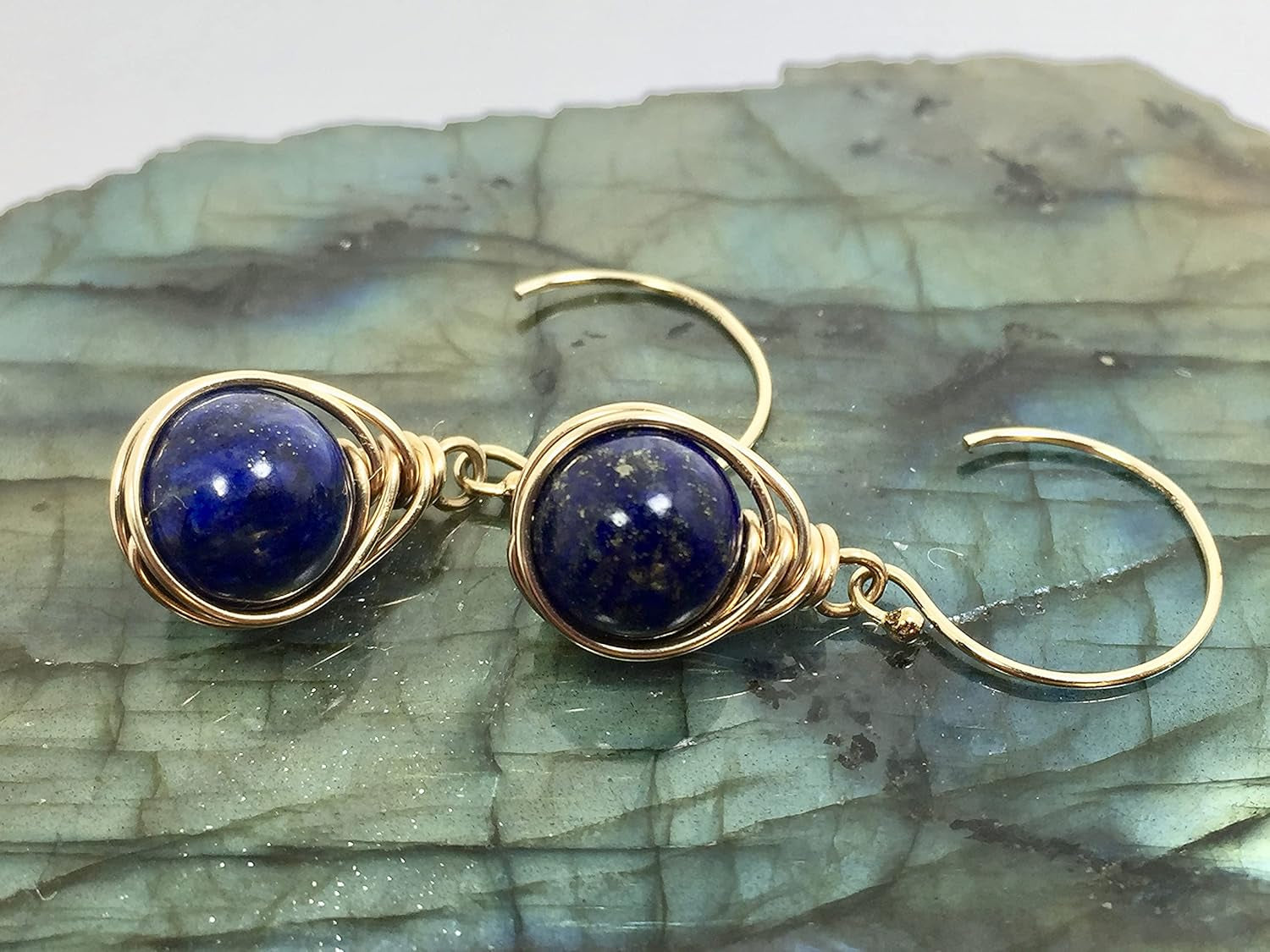 YAMI HUNT JEWELRY,  Earrings, Lapis Dangle Earrings, 8MM, 14K Gold Filled, Lapis Lazuli Earring, Blue Earrings, Lapis Lazuli Stone