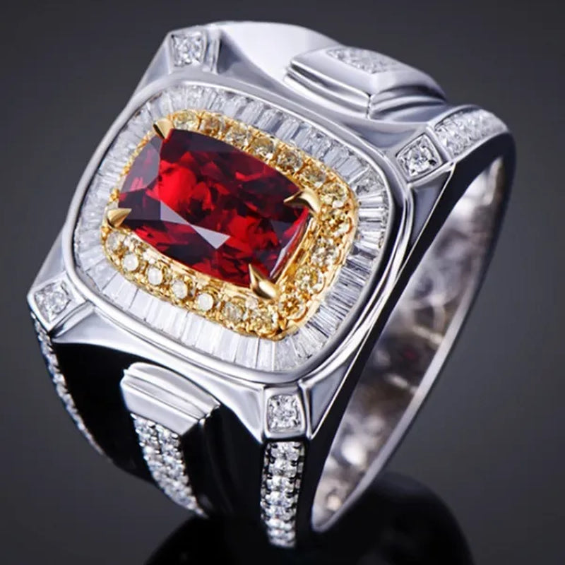 Business Men Fashion Ring Red Zircon Ring Wedding Engagement Party Jewelry