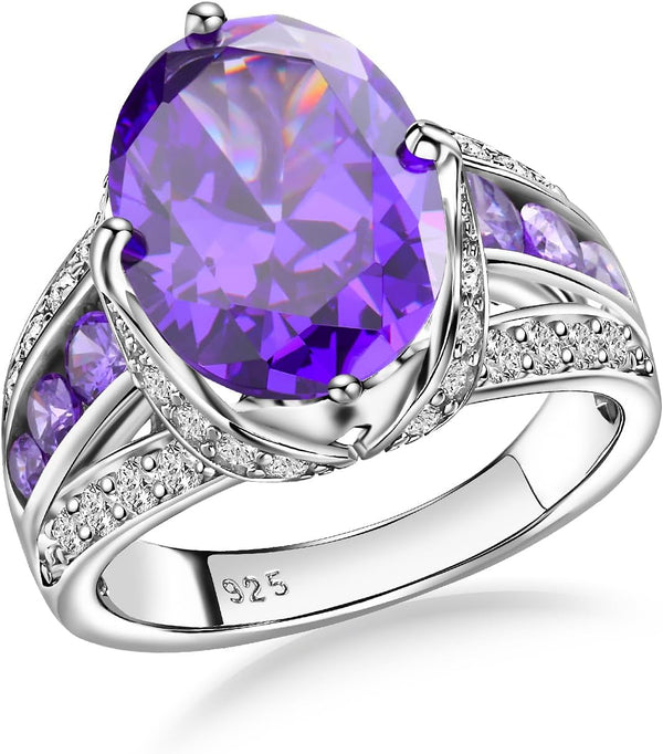 Emerald/Sapphire/Ruby/Tourmaline Rings for Women, 925 Sterling Silver Gemstone Engagement Anniversary Ring Big 6.5-8.5 Carat Birthstone Ring, Size 6 to 10 (Send Gift Box)