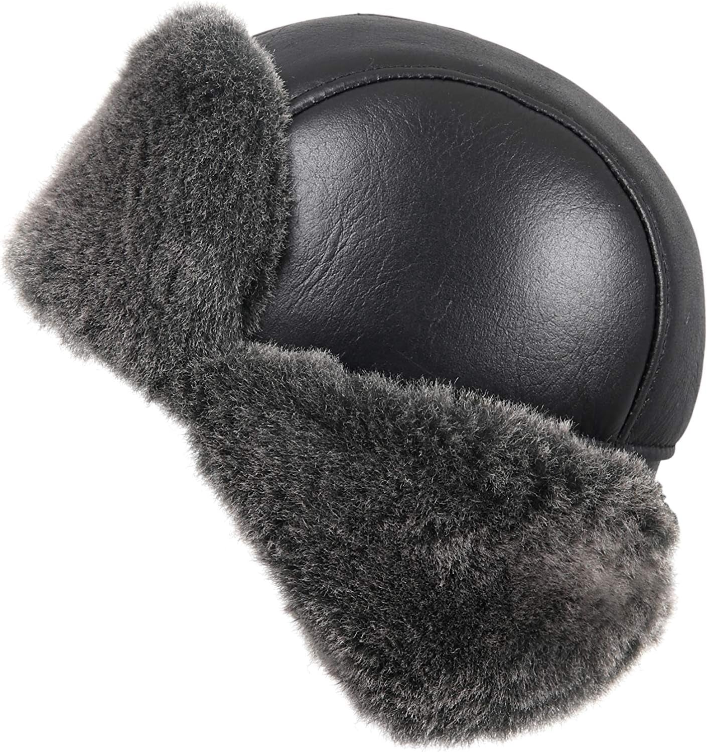 Leather Aviator Shearling Ushanka Trapper Hat Russian Sheepskin Cap Real Fur Winter Hat with Ear Flaps for Men Women