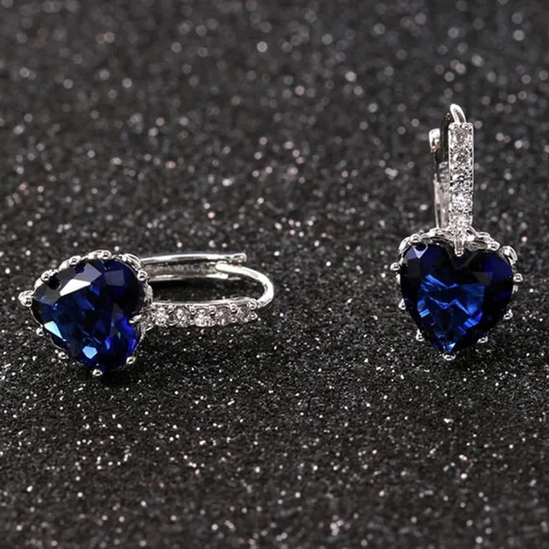 ZCM Womens Fashion  Plated Earrings Sapphire Blue Crystal Heart Leverback Earrings
