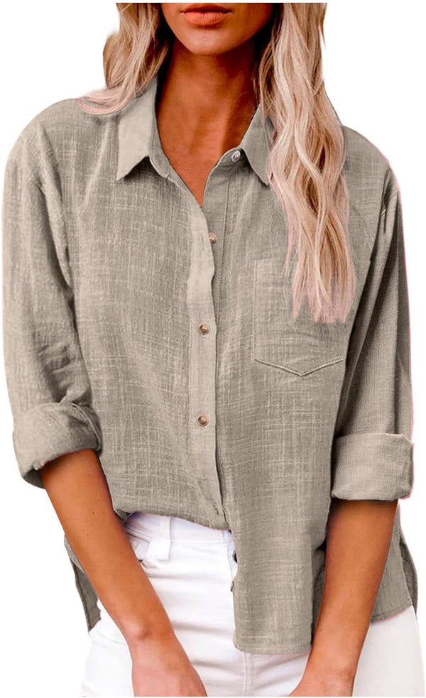 Women Cotton Linen Summer Tops Button down Shirts Dressy Causal Long Sleeve Gauze Blouses Trendy Boho Clothes 2024
