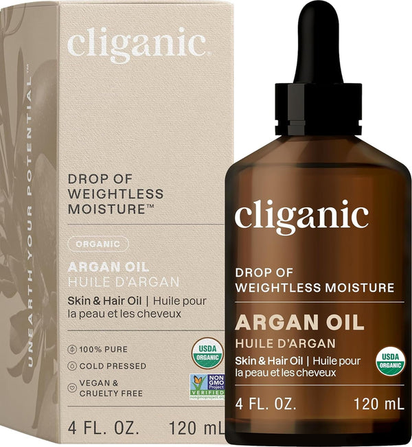 USDA Organic Argan Oil, 100% Pure | for Hair, Face & Skin | Natural Cold Pressed Carrier Oil, Imported from Morocco (Packaging May Vary)