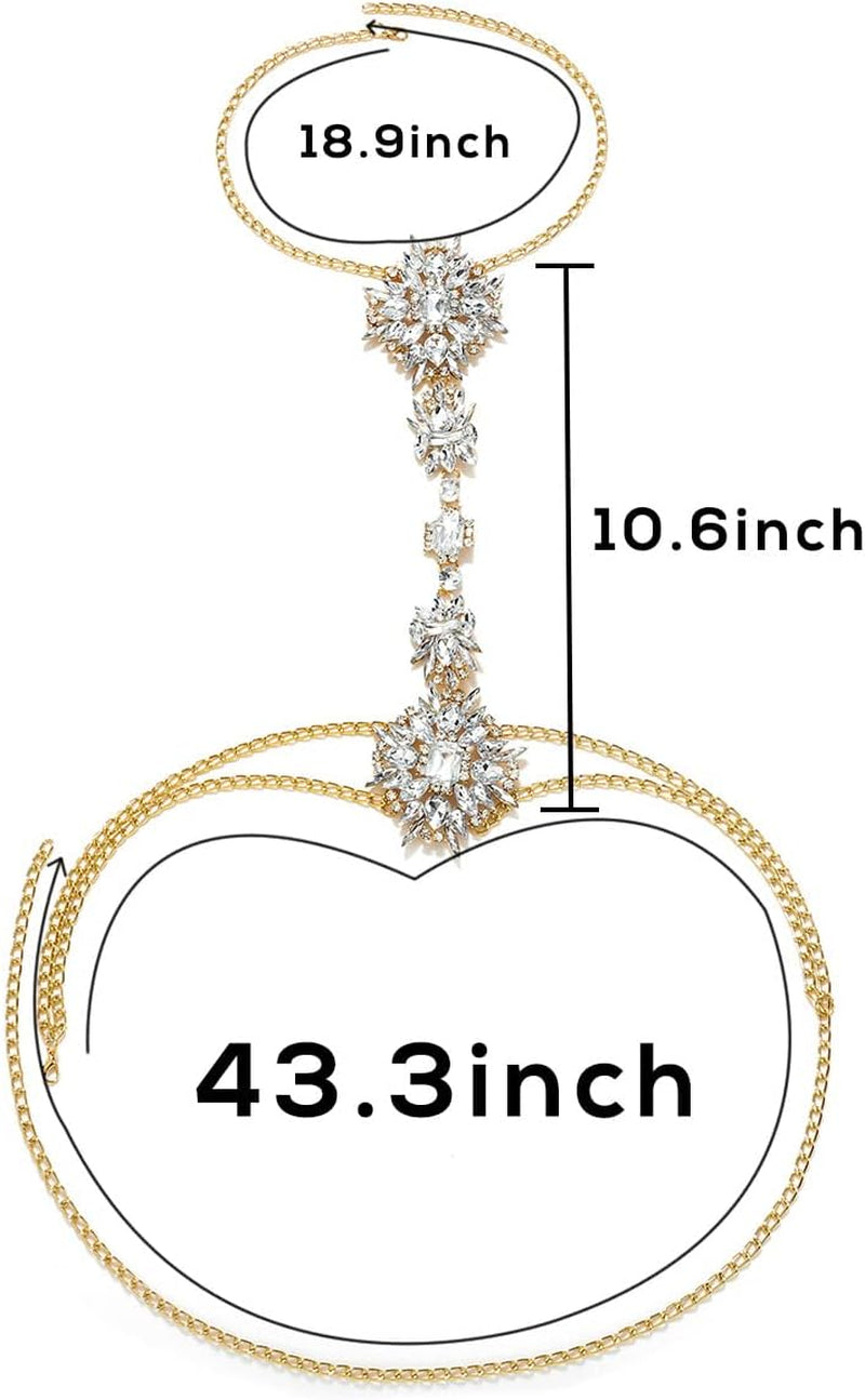 Boho Rhinestone Statement Chest Chain Crystal Necklace Body Chain Summer Beach Body Jewelry Accessories for Women