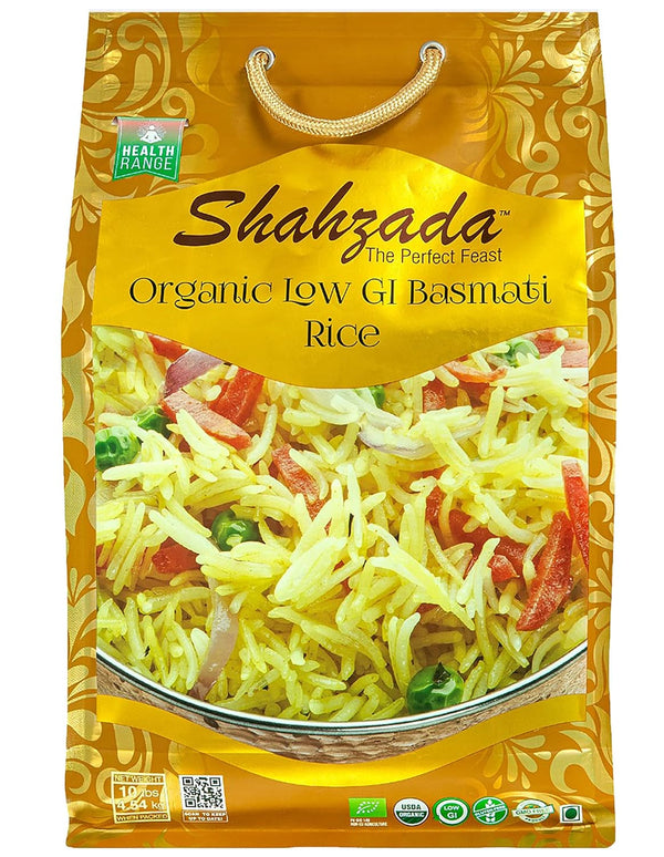 Diabetic Friendly, Specially Processed Basmati Rice 10 Lbs | Low G.I. Index Value, 100% USDA ORGANIC Certified Rice, Extra Long Grain, Vegan NON-GMO, Vegan, Gluten, Soy, Egg Free, Resealable Zip-Lock Bag to Seal Freshness-Tradition of Quality |10 Pound Pa