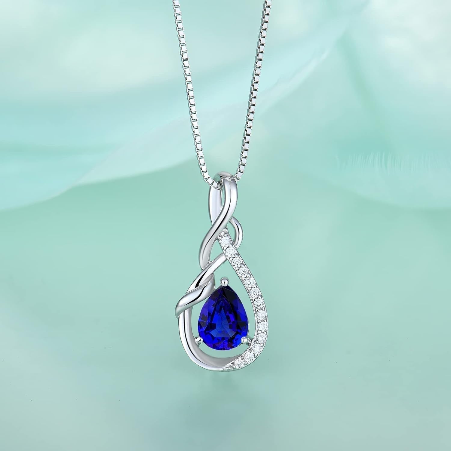 Infinity Teardrop Pendant Necklace for Women 925 Sterling Silver Birthstone Jewelry